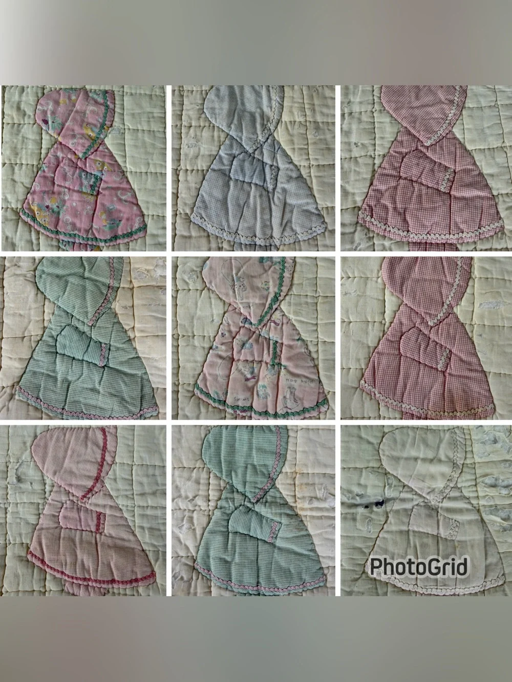 VTG Sunbonnet Sue Baby Lap Quilt Hand Sewn Purple Pastel 35x53 Damaged Cutter